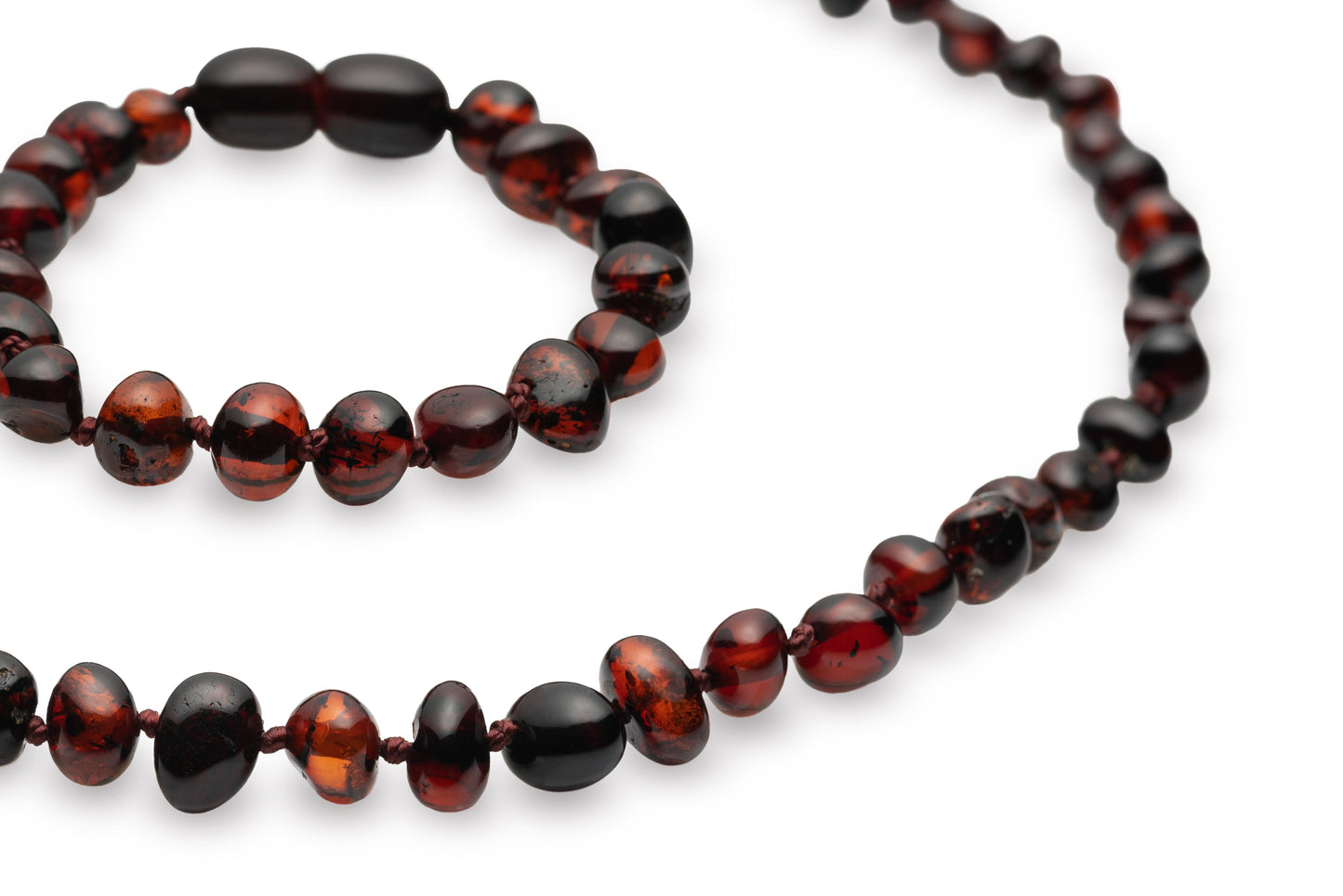 Amber Teething Necklace - Bracelet' Raw Cherry'. Set - Kids - Jewelry