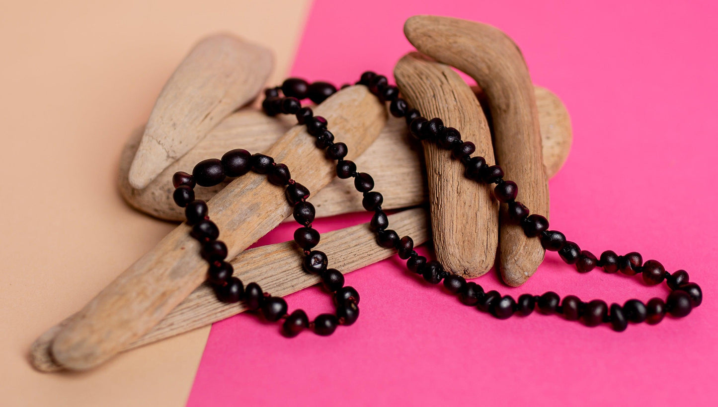 Amber Teething Necklace - Bracelet' Raw Cherry'. Set - Kids - Jewelry