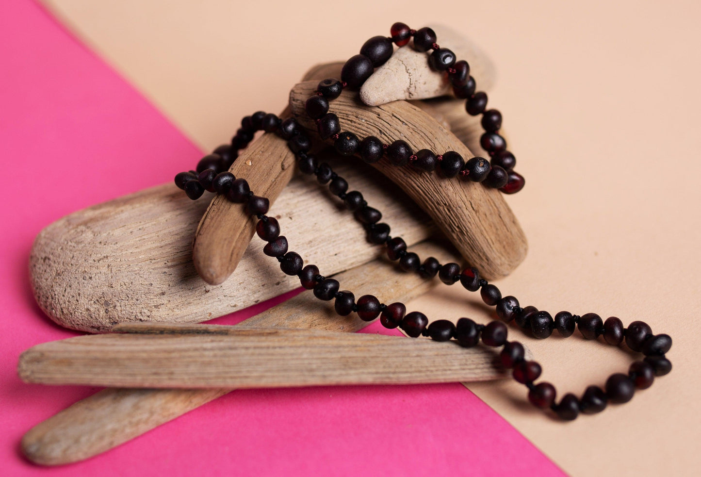 Amber Teething Necklace - Bracelet' Raw Cherry'. Set - Kids - Jewelry