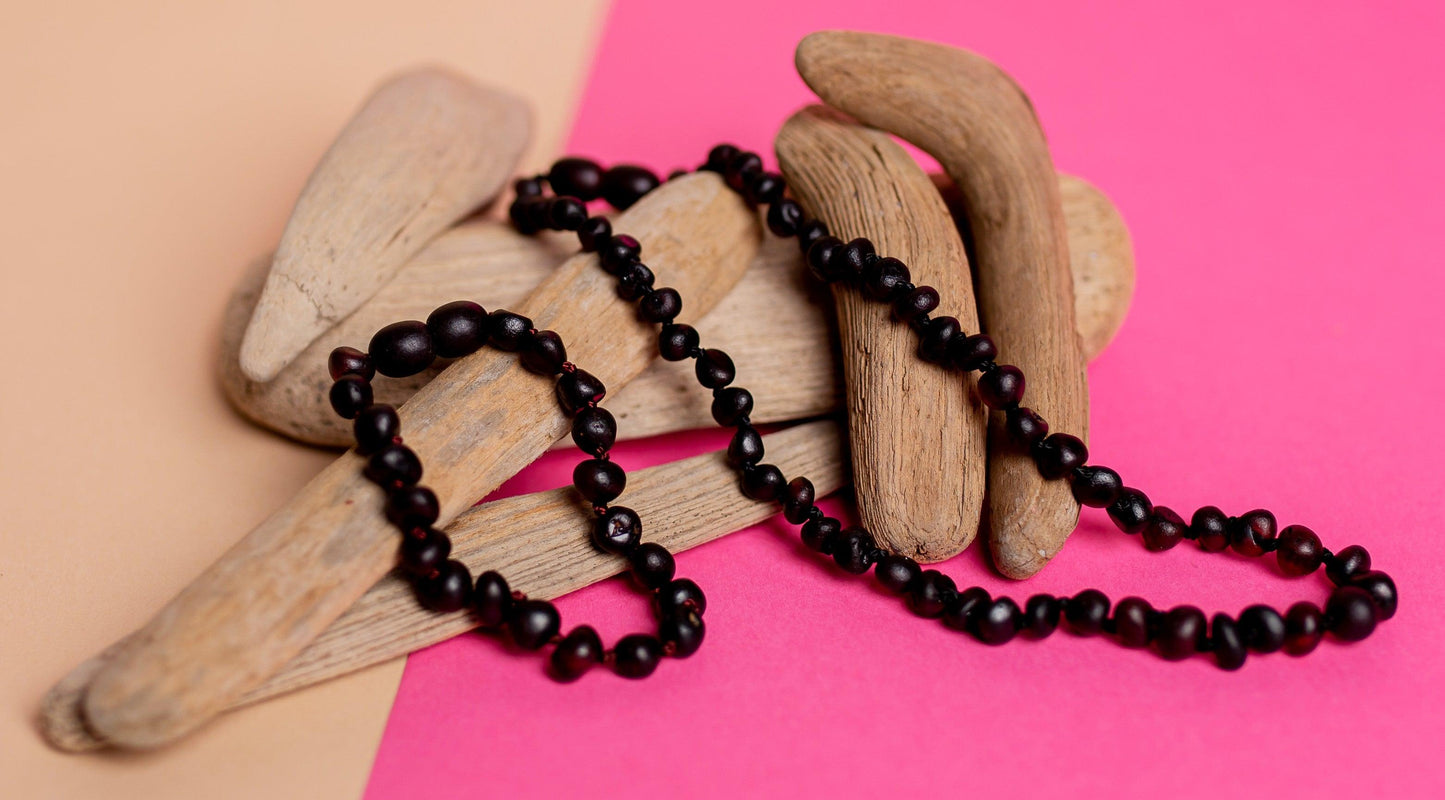 Amber Teething Necklace - Bracelet' Raw Cherry'. Set - Kids - Jewelry