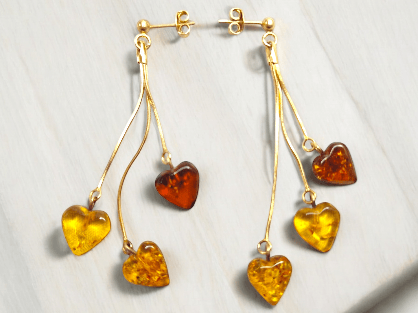Baltic Amber earrings 'Hearts' - Elegant - Heart - Shaped - Amber - Jewellery - Baltic Mystery | Amber Jewelry