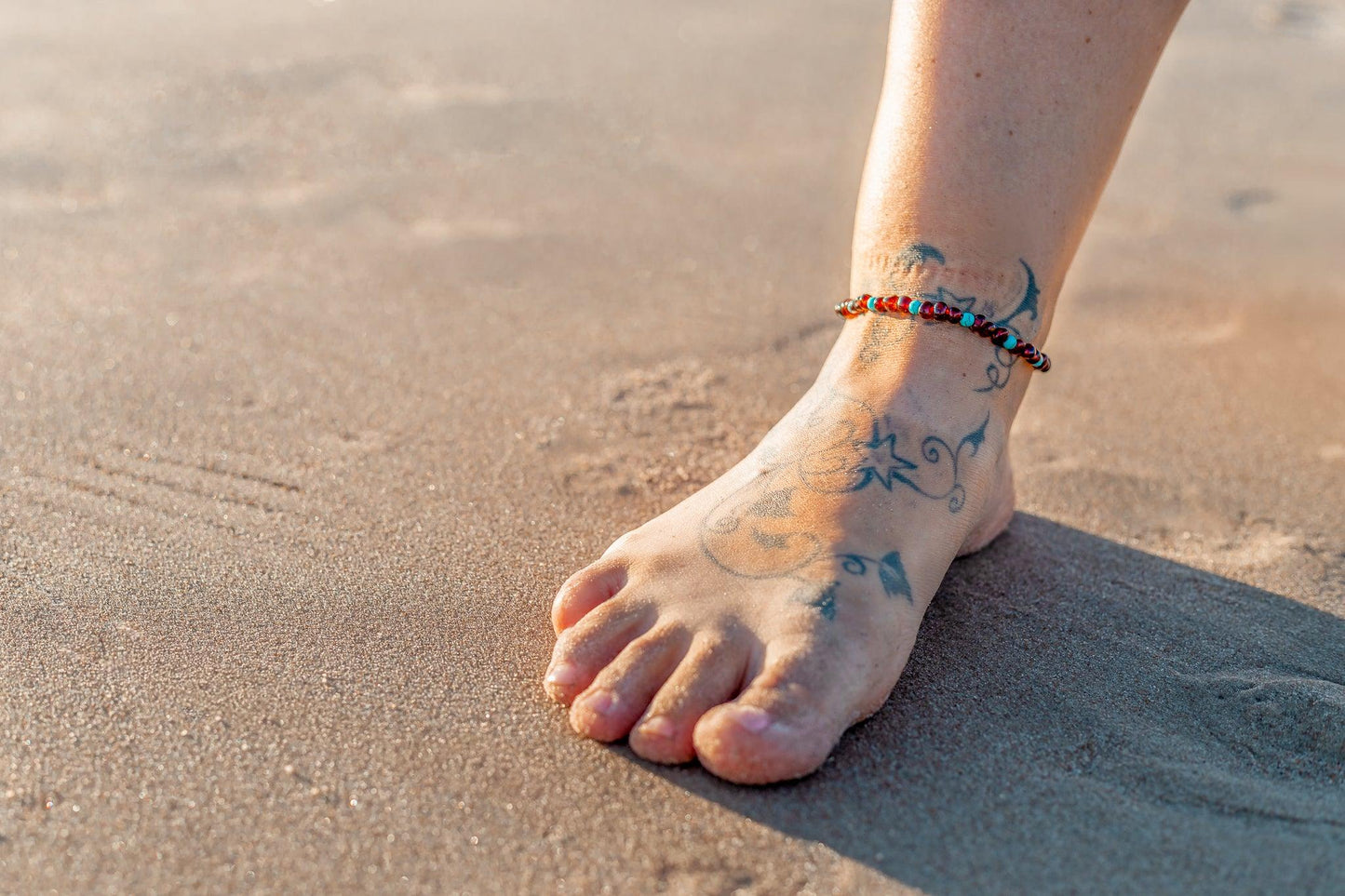 Cognac-Turquoise Anklet Bracelet - Baltic Mystery | Amber Jewelry