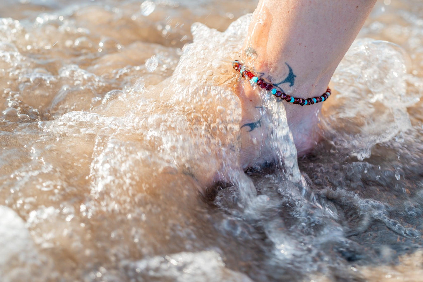 Cognac-Turquoise Anklet Bracelet - Baltic Mystery | Amber Jewelry