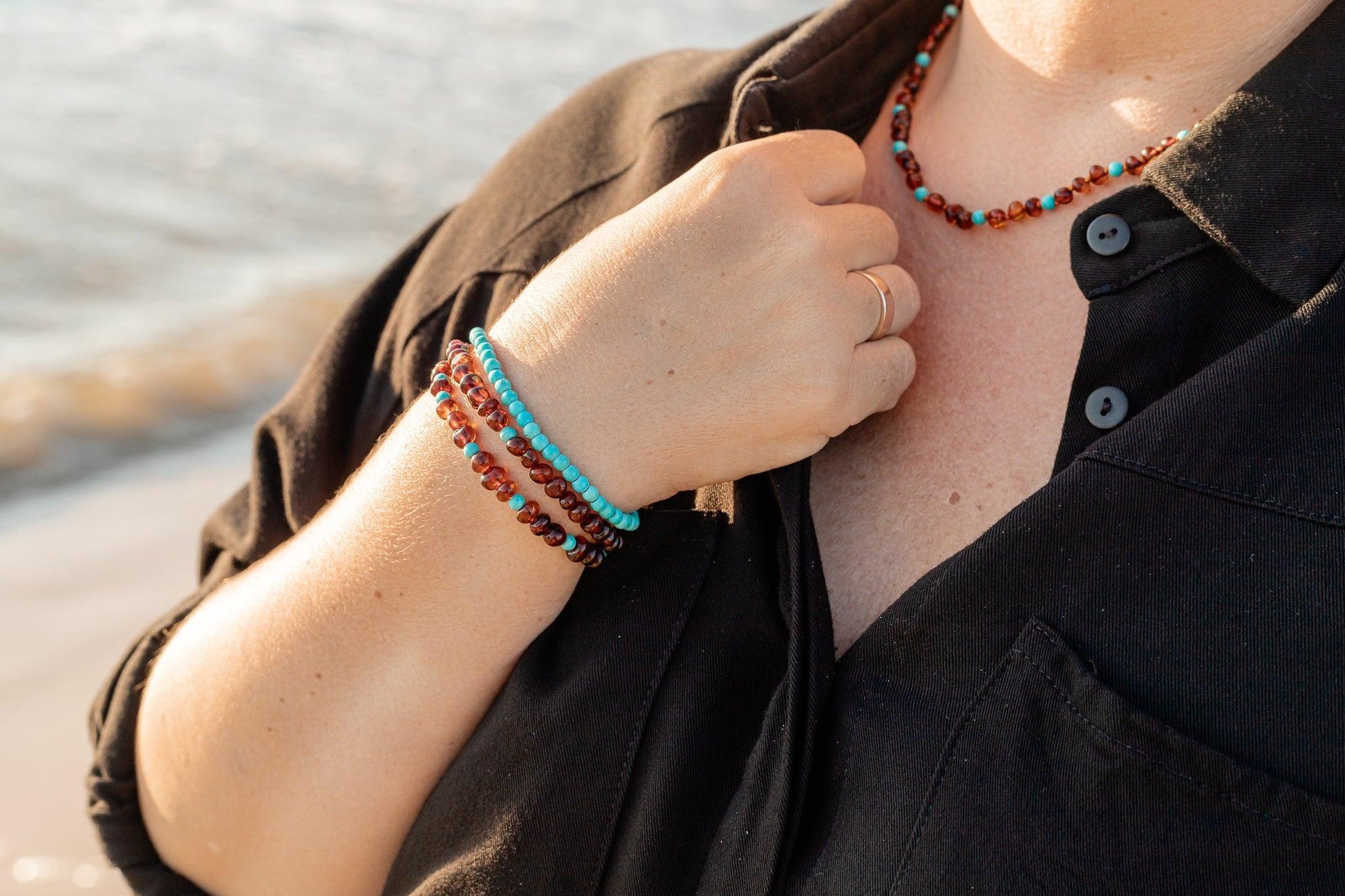Amber Beads 'Cognac-Turquoise' . Baltic - Amber  - Turquoise - Jewelry - Baltic Mystery | Amber Jewelry