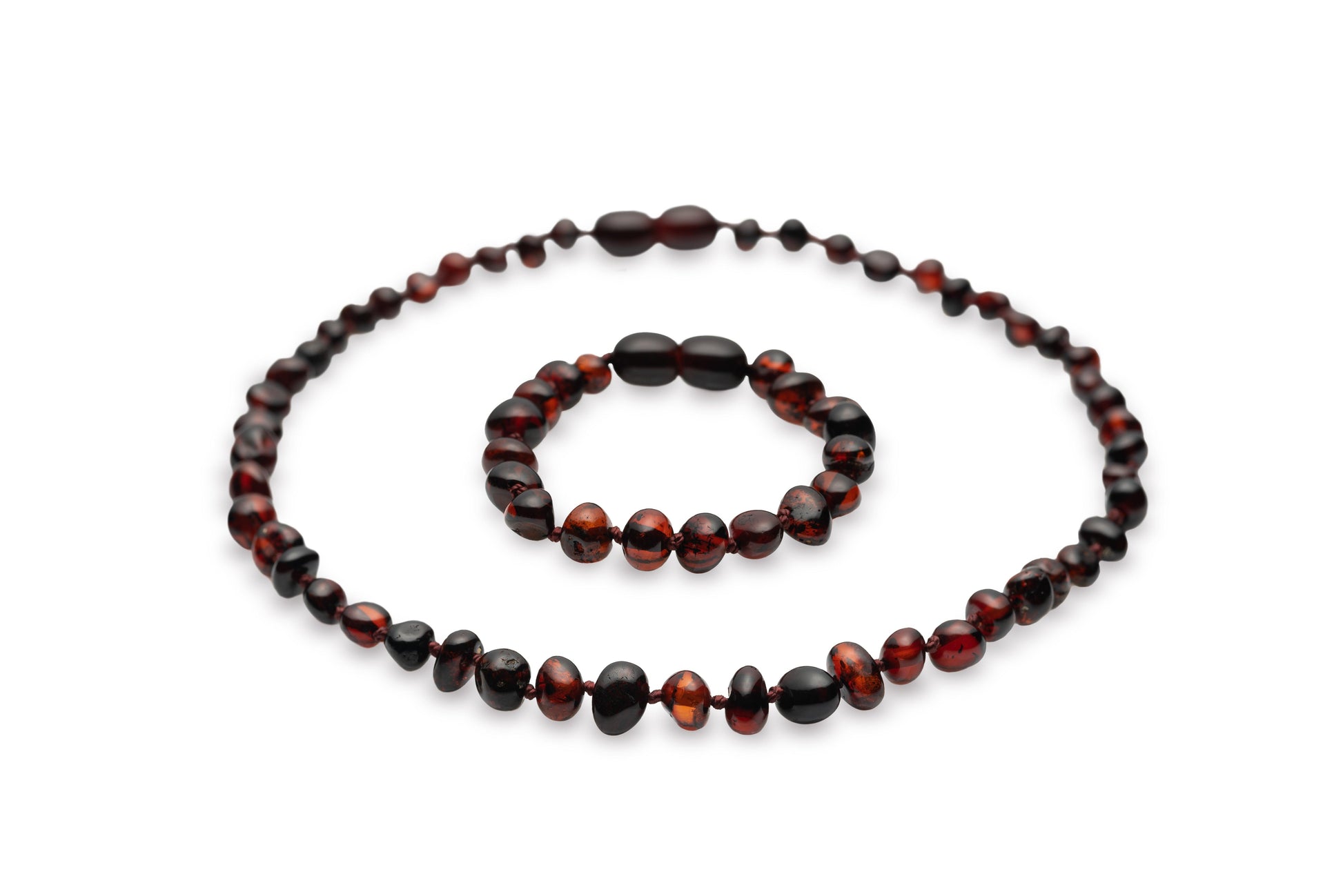 Amber Teething Necklace - Bracelet' Raw Cherry'. Set - Kids - Jewelry