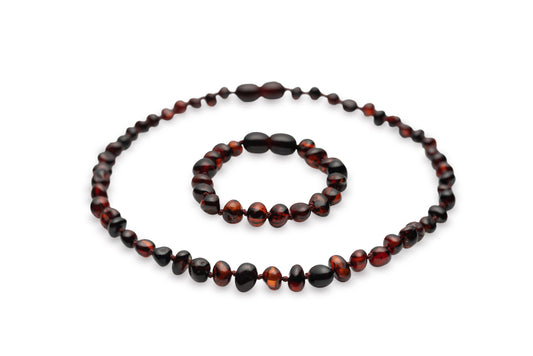 Amber Teething Necklace - Bracelet' Raw Cherry'. Set - Kids - Jewelry