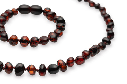 Amber Teething Necklace - Bracelet' Raw Cherry'. Set - Kids - Jewelry