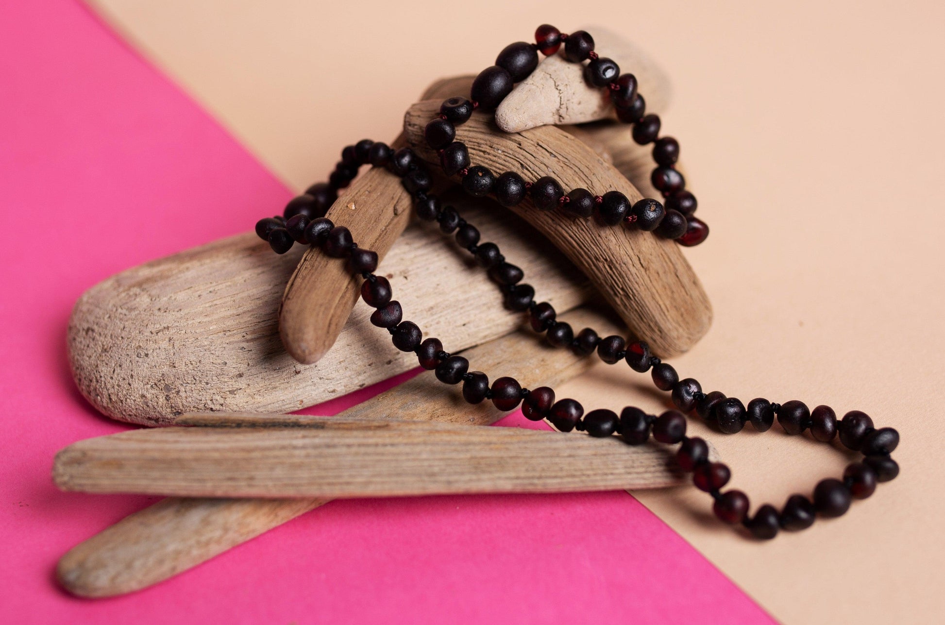 Amber Teething Necklace - Bracelet' Raw Cherry'. Set - Kids - Jewelry