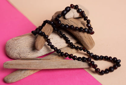 Amber Teething Necklace - Bracelet' Raw Cherry'. Set - Kids - Jewelry