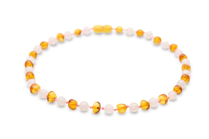 Amber Polished Honey with Rose Quartz - Baltic Mystery | Amber Jewelry