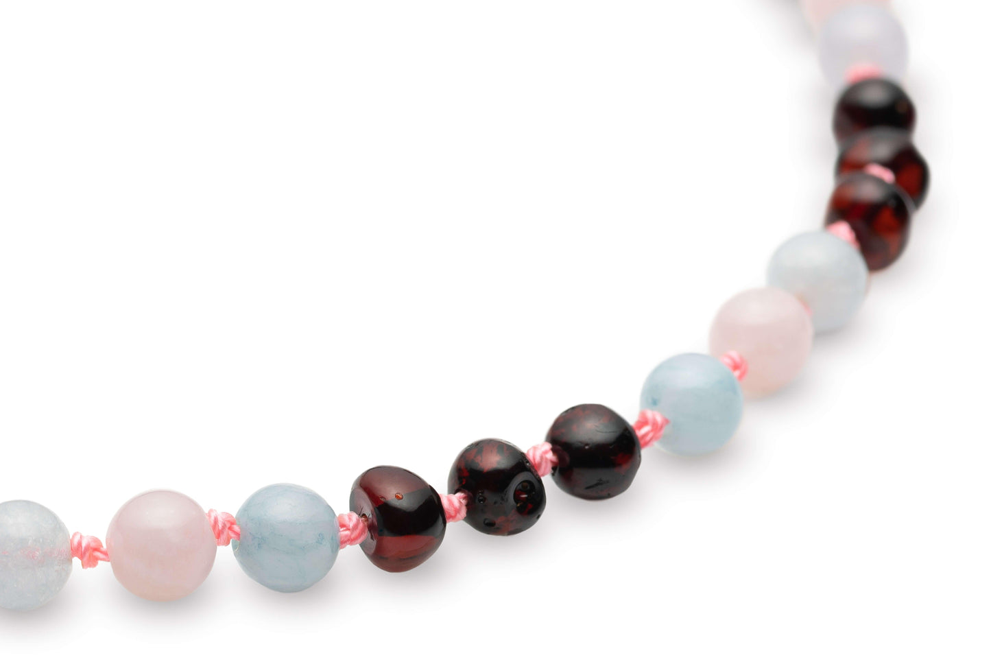 Polished Cherry with Rose Quartz - Sky Blue - Baltic Mystery | Amber Jewelry