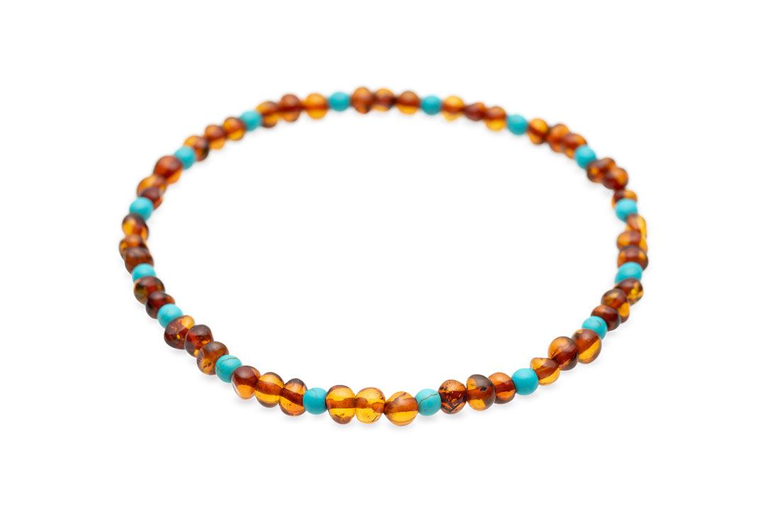 Cognac-Turquoise Anklet Bracelet - Baltic Mystery | Amber Jewelry