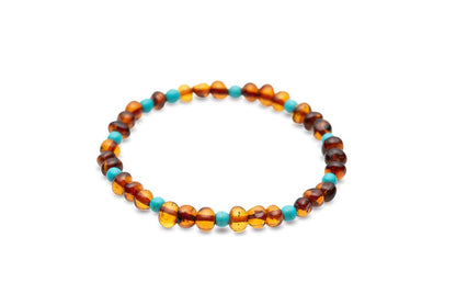 Cognac-Turquoise Amber Bracelet - Baltic Mystery | Amber Jewelry