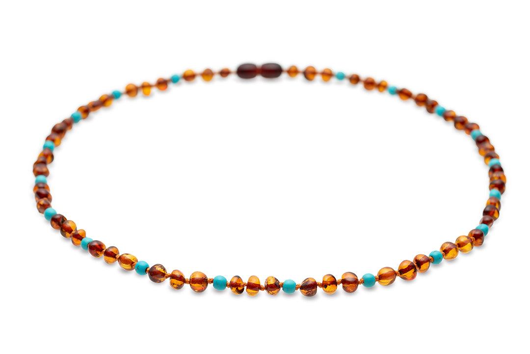 Cognac-Turquoise Amber Necklace - Baltic Mystery | Amber Jewelry