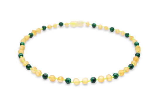 Raw Honey with Malachite Stone - Baltic Mystery | Amber Jewelry