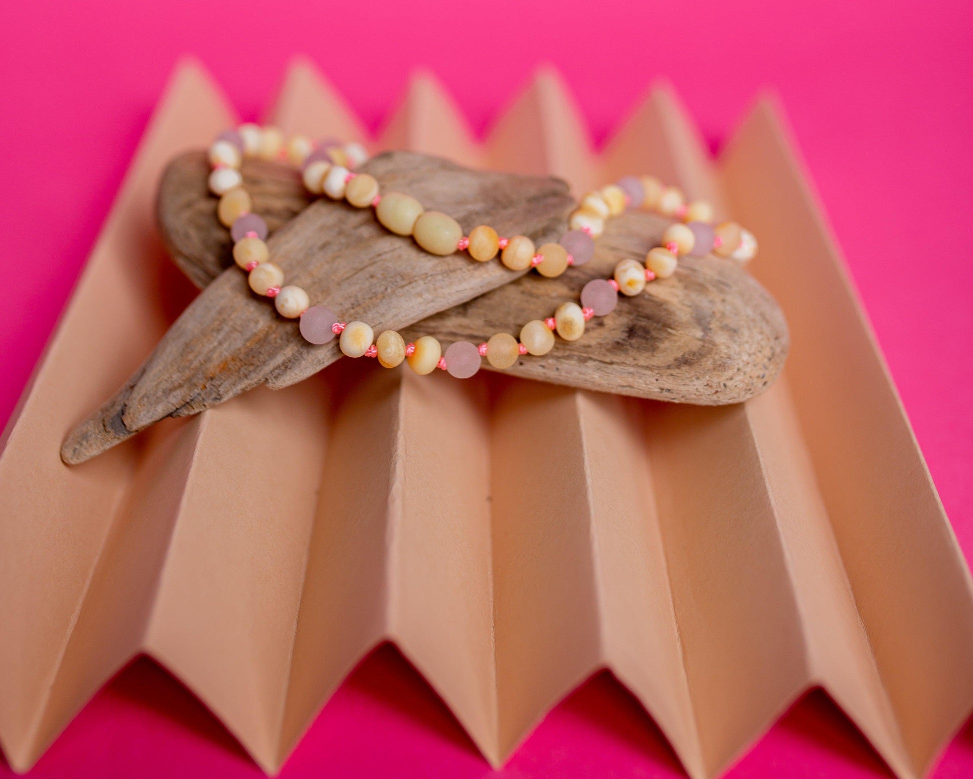 Raw Milky with Rose Quartz - Baltic Mystery | Amber Jewelry